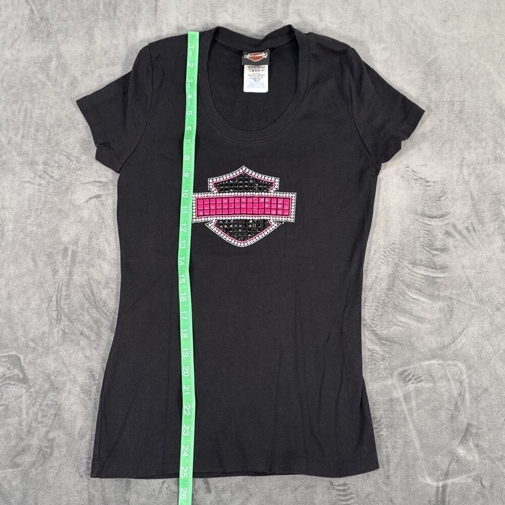 Harley-Davidson Shirt Womens Medium Black Bar Shield LogoStudded Tee Top - Picture 2 of 9